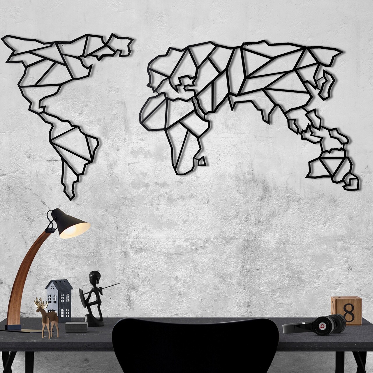 Decoratiune de perete, World Map XL, Dimensiune: 85 x 170 cm, Negru - imagine 6
